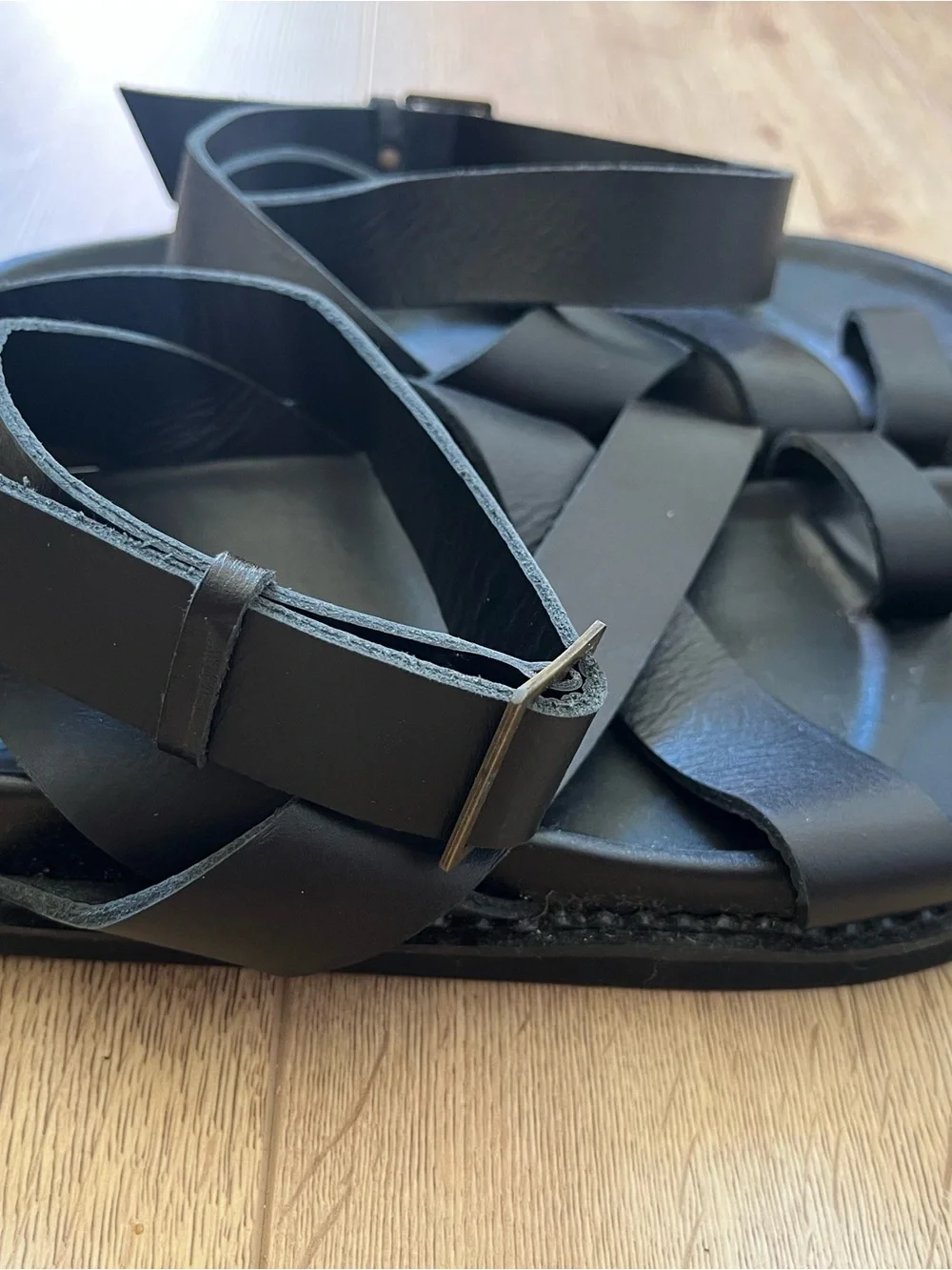 DISSH Black Strappy Leather Sandals for Women